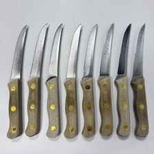 Vintage Chicago Cutlery #103S Steak Knives Set of 8 Wooden Handles 8.25” picture