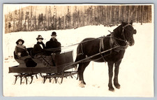 RPPC c1910s Two Row Passenger Sleigh Single Horse Winter Snow Scene Postcard picture