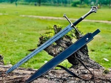 38-Custom Handmade Damascus Steel Viking Sword Hunting Sword W/Sheath picture