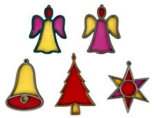 5 Faux Stained Glass Christmas Tree Ornaments Vintage Angels Star Bell Tree picture