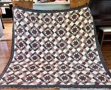 Vintage Full Hand Stitched Christmas Eight Point Star Quilt 80x82 picture