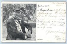 Boone Iowa IA Postcard Just Arrived Old Man With Hat Sitting Scene 1918 Antique picture