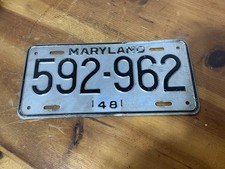 Vintage 1948 Metal Maryland License Plate Tag # 592-962 Untagged Aluminum picture