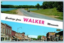 Walker Minnesota MN Postcard Greetings Lake Drive Main Street Leech Lake c1960 picture