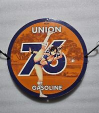 UNION 76 GASOLINE PINUP GIRL PORCELAIN GAS OIL STATION PUMP PLATE MOTOR AD SIGN picture