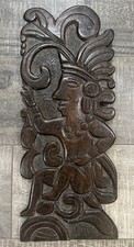 Honduras Hand Carved Plaque Mayan  Face Wall Hanging Wood  Art 14”x6” picture