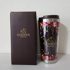 Godiva Oil-B Pink Floral Stainless Steel Travel Tumbler Mug NEW picture