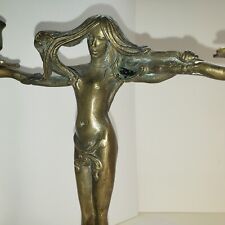 Vintage ART NOUVEAU Cast Bronze CANDELABRA w Flowing Hair Nymph CLAUDE BONNEFOND picture