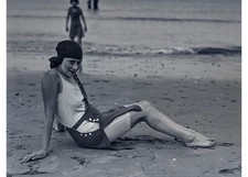 Antique 1923 Glass Plate Negative Revere Beach Bathing Girl MA Swimsuit OOAK picture