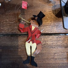 Vtg Silvestri Metal Fox In Red Hunting Outfit Hat & Horn Christmas Ornament 6” picture