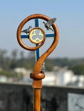 Classic Victorian Handcraft Wooden Crozier Engraved Walking Sick Cane For Gift picture