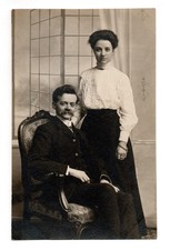 Edwardian Studio Portrait Man & Woman Real Photo Postcard RPPC Unposted picture