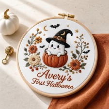 Personalized Baby's First Halloween Ornament, Ghost Witch Hat Embroidery Hoo picture