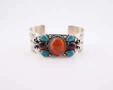 Authentic Navajo Multi Stone Cuff Bracelet Native American Jewelry Sz 7in. picture