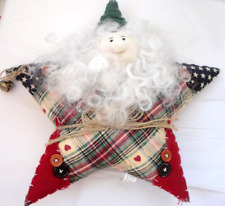 PATRIOTIC Christmas Santa patchwork accent pillow star shape with bells  UNUSED picture