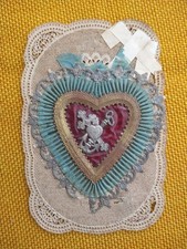 πΉ Rare 1870βs Victorian Valentine Card β Paper Lace, Velvet, Metallic Thread β picture