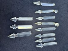 Antique Leaded Glass Crystal Spear Shaped Chandelier Prism Lot Of 11 picture