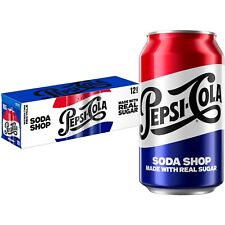 NEW PEPSI-COLA MADE WITH REAL SUGAR SODA 12 PACK 12 FLOZ (355mL) CANS SODA SHOP picture