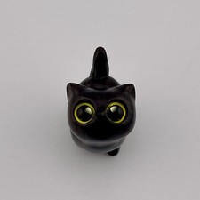 Adorable Tiny Black Wood Cat With Yellow Eyes Desk Figurine 1.25 Inch picture