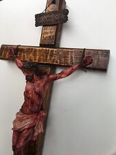 Realistic Crucifix Christ Wound For Meditation, Brown wood, Wall Cross - Art picture