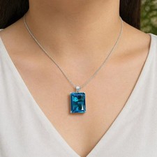 94 Ct Natural Blue Topaz Pendant Emerald Cut 925 Silver IGL Loose Gems 6YNZ picture