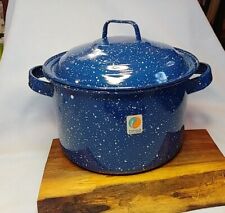 My Estate Sale Vintage 4 Quart Blue White Speckled Enamelware  Pot w/Lid Cinsa picture
