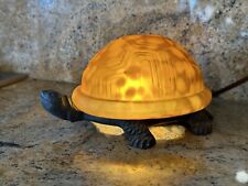Vintage Turtle Amber Glass Shell Table Lamp Night Light Tiffany Style Brass picture