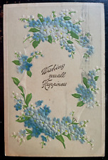 Vintage Victorian Postcard 1910 Wishing You All Happiness - Blue Flowers picture