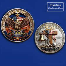 250 Years Freedom US Veteran Christian Challenge Coin 1776-2026 Patriotic Gift picture