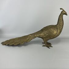 Vintage MCM Beautiful Cast Brass Peacock Figurine Statue 16” Heavy RARE picture