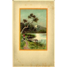 Antique Undivided Back Postcard Moonlit River Landscape Germany Litho 295 picture