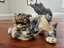 Vintage Chinese Foo Dog Shishi Guardian Lion Glazed Pottery Good Fortune picture