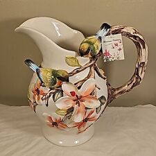 Unique artistic 3D pitcher vase birds flowers brand new with tags picture