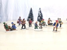 Lemax Christmas Village Accessory Lot Trees People Kids Firemen Paperboy 11pcs picture