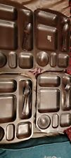 4 CZECH MILITARY 6 COMPARTMENT STAINLESS STEEL MESS TRAYS +4 spoons And Forks  picture