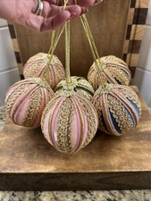 KOESTEL 6 Vintage Handmade West Germany Christmas Ornaments GOLD PINK GREEN picture