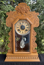 Antique C 1901 Oak Ansonia KENMORE Mantle Alarm Clock - SEE VIDEO - ALL ORIGINAL picture