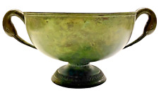 Vintage Swan Handled Hand Decorated Faux Verdigris Pedestal Centerpiece Bowl picture