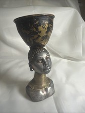 VTG GEORGE L TREVINO NUBIAN WOMAN ART DECO AFRICAN TRIBAL BRASS BUST picture