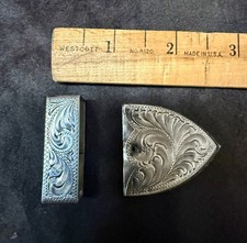 Vintage Sterling Silver Engraved Belt Tip and Keeper 1 1/2