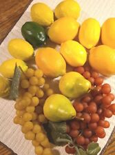 Lot Of 14 Plastic & 2 Resin Fruit. 12 Lemons/lime & 2 Grape Clusters & 2 Pears picture