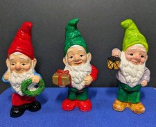 Vintage RB Japan Christmas Elf Gnomes - Lantern, Gift, & Wreath - Set of 3 picture