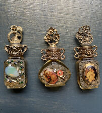 3 Vintage ADRIAN Designs Mini Perfume Bottles Ornate Jeweled 24K GP USA picture