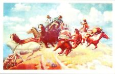 Vintage postcard- STAGECOACH ATTACK BY ARTIST LONE WOLF  unposted lithograph picture