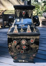 EUC-Rare & Vintage Yuqian Zhilong Black Hand Painted Vase With Makers Mark picture