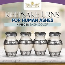 White With Silver Bands Small Keepsake Urns for Human Ashes - Set of 4 picture