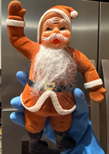 Vintage Santa Claus Plush Flocked Felt Fabric Doll Figurine w/ Boots, Christmas picture