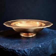 Vintage Solid Copper Pedestal Bowl Footed Wide Rim Decorative Centerpiece picture