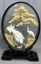 Vintage Chinese Hand Carved Cork Art 2 Rare White Peacocks Large 14