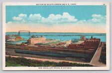 Duluth Minnesota Harbor Railroad Yards Train Cars Aerial Lift Bridge Postcard picture